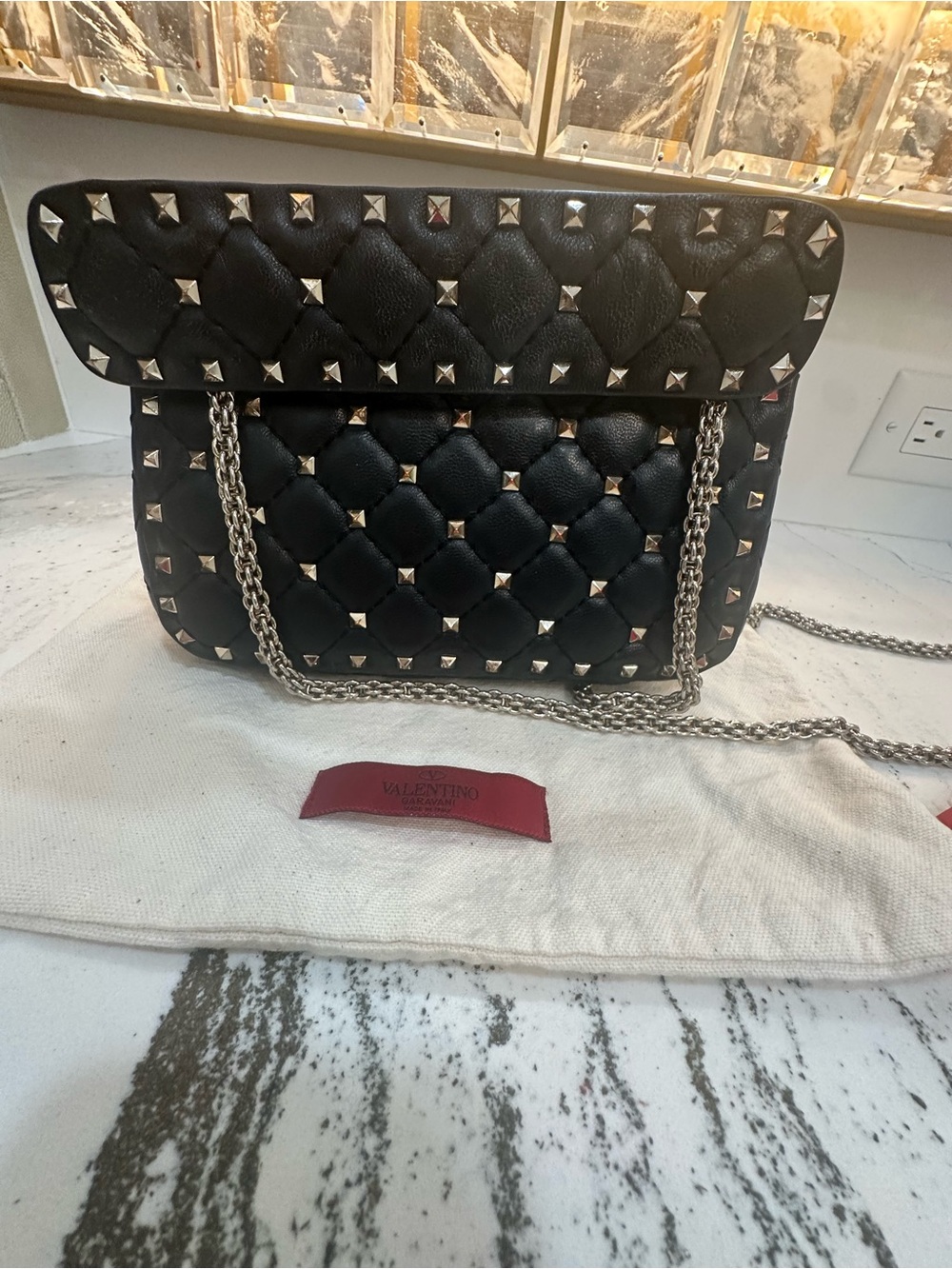 Valentino Black Quilted Rockstud Shoulder Bag with Silver Hardware - Picture 7 of 14